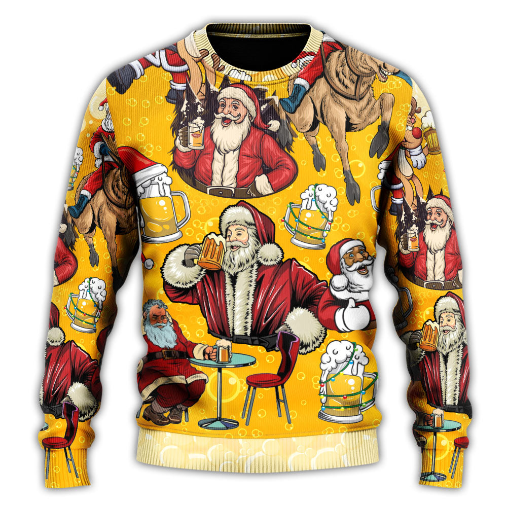 Funny Beer Theme Santa Merry Xmas Sweater For Winter Parties Seasonal Adventures And Relaxed Everyday Styling