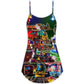Vintage Train Merry Christmas Vibe V-Neck Sleeveless Cami Dress For Summer Events And Comfortable Everyday Style