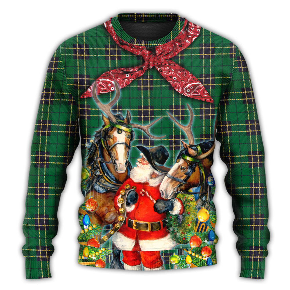 Christmas Santa Cowboy Green Sweater For Winter Celebrations Family Events And Thoughtful Gifting