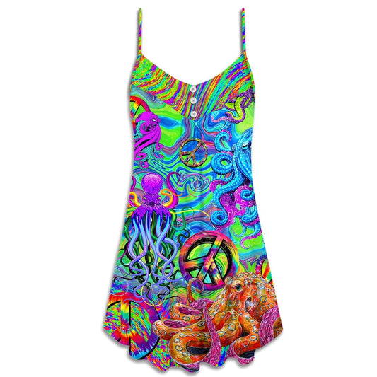 Hippie Funny Octopus Colorful Tie Dye – Women's Summer Sleeveless V-Neck Camisole Dress