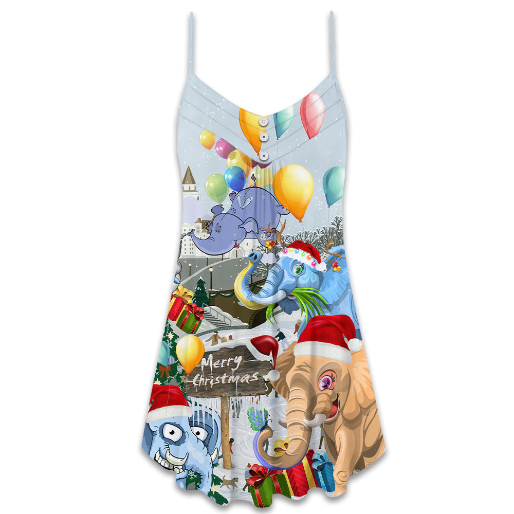 Elephant Funny Christmas Day V-Neck Sleeveless Cami Dress For Summer Events And Comfortable Everyday Style