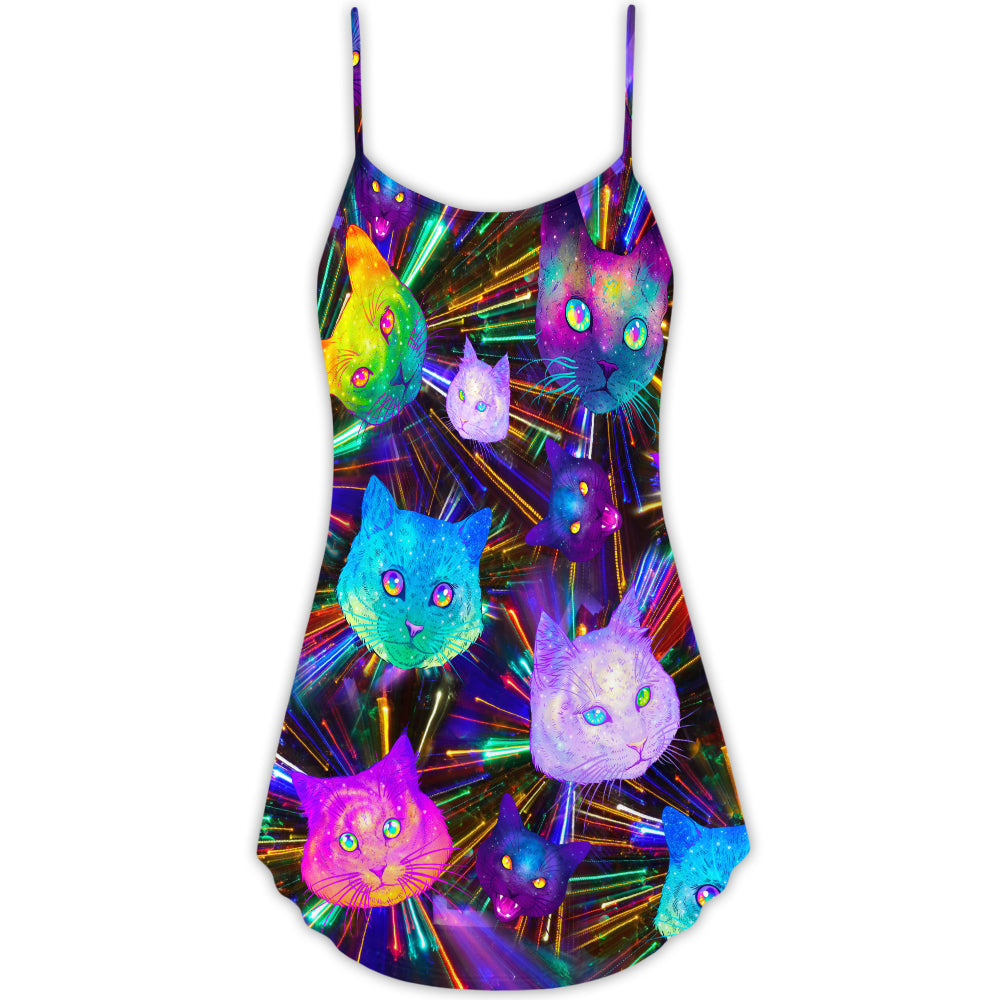 Space Cat Evolution Style V-Neck Sleeveless Cami Dress For Mythical Art Lovers And Relaxed Warm Weather Fashion