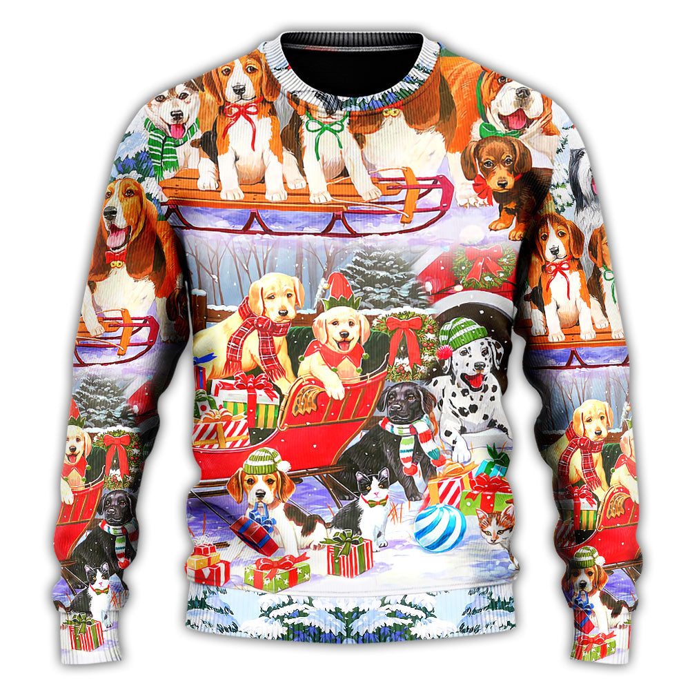 Dog Snowman Christmas Tree Merry Sweater For Winter Celebrations Family Events And Relaxed Seasonal Styling