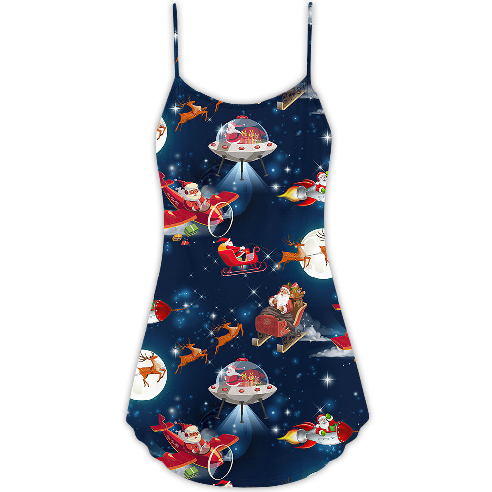Christmas Astronaut Santa Theme V-Neck Sleeveless Cami Dress For Festive Events And Casual Summer Styling