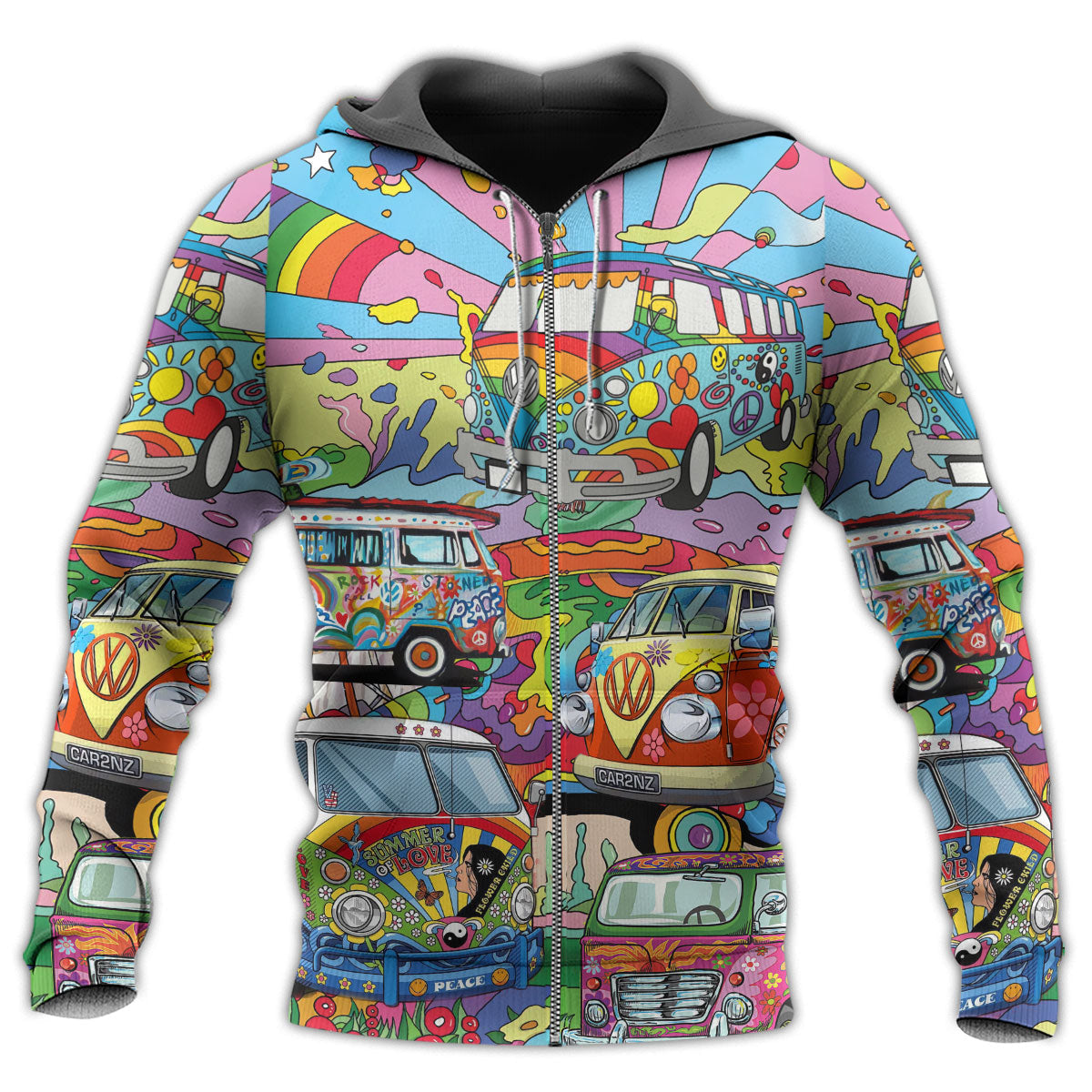 Hippie Colorful Van Peace Hoodie For Peaceful Casual Style Weekend Travel And Comfort