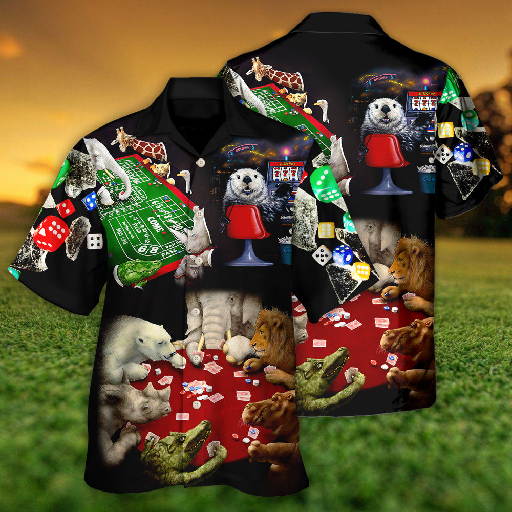 Casino Animals Gathered Craps Table Hawaiian Shirt Fabric Pattern Detail For Beach Days