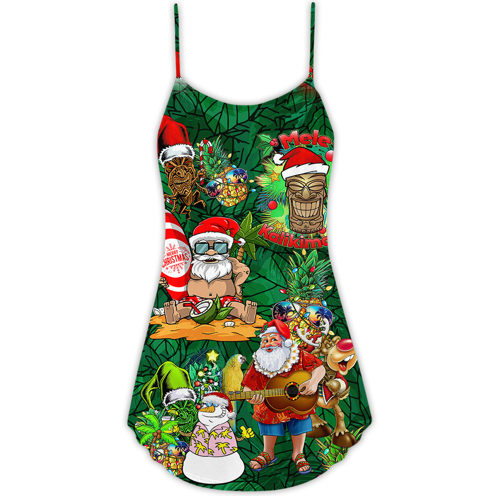 Christmas Love Tiki Funny Style V-Neck Sleeveless Cami Dress For Festive Events And Casual Summer Styling