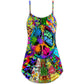 Hippie Alien Frogs Peace Love V-Neck Sleeveless Cami Dress For Festivals Vacations And Relaxed Artistic Styling