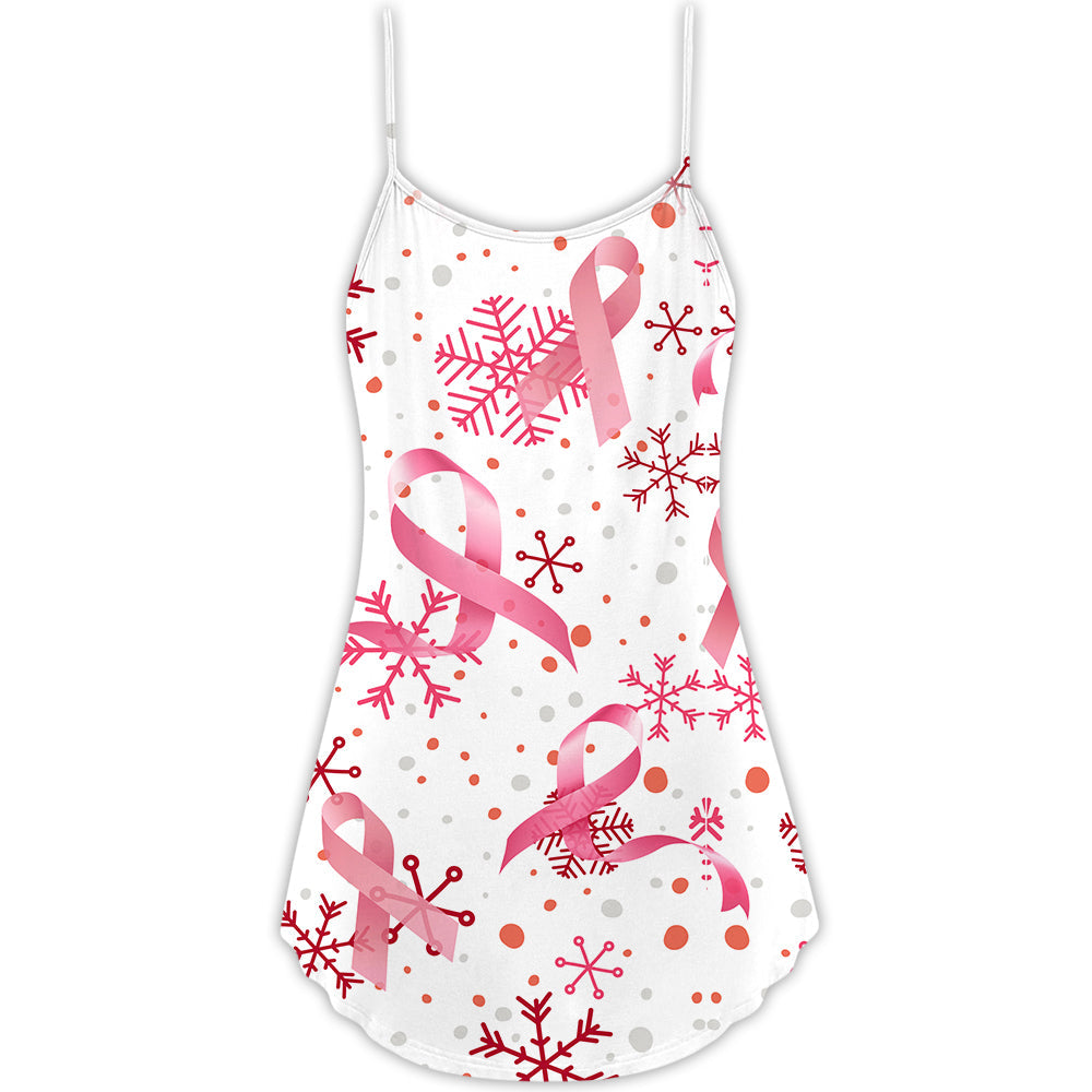 Christmas Pink Ribbon Support V-Neck Sleeveless Cami Dress For Festivals Travel And Relaxed Casual Summer Wear