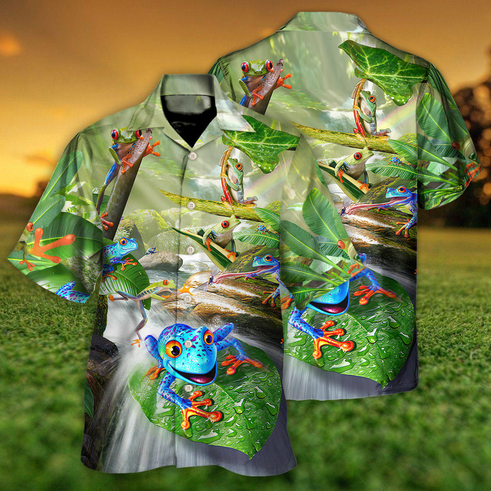 Frog Journey Begins Single Hop Hawaiian Shirt Pattern Detail For Beach Days