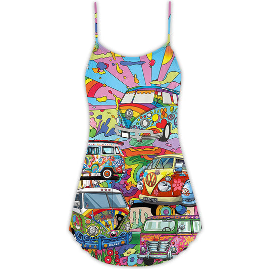 Hippie Van Colorful Peace Art – Women's Summer Sleeveless V-Neck Camisole Dress