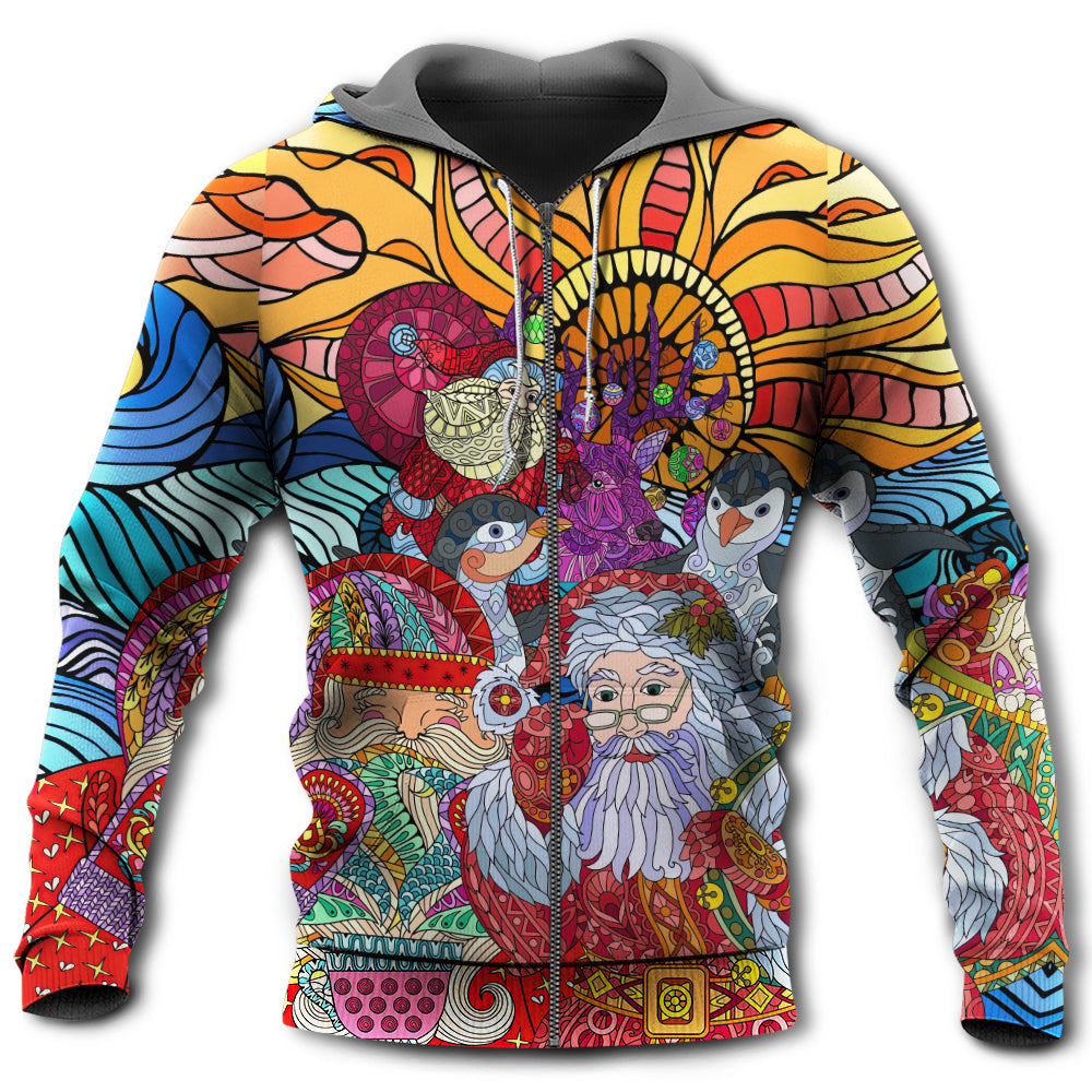 Colorful Christmas Santa Geometry Hoodie For Holiday Vacations Winter Events And Everyday Comfort
