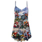 Christmas Santa Motorcycle Gift Light V-Neck Sleeveless Cami Dress For Festive Events And Casual Summer Styling
