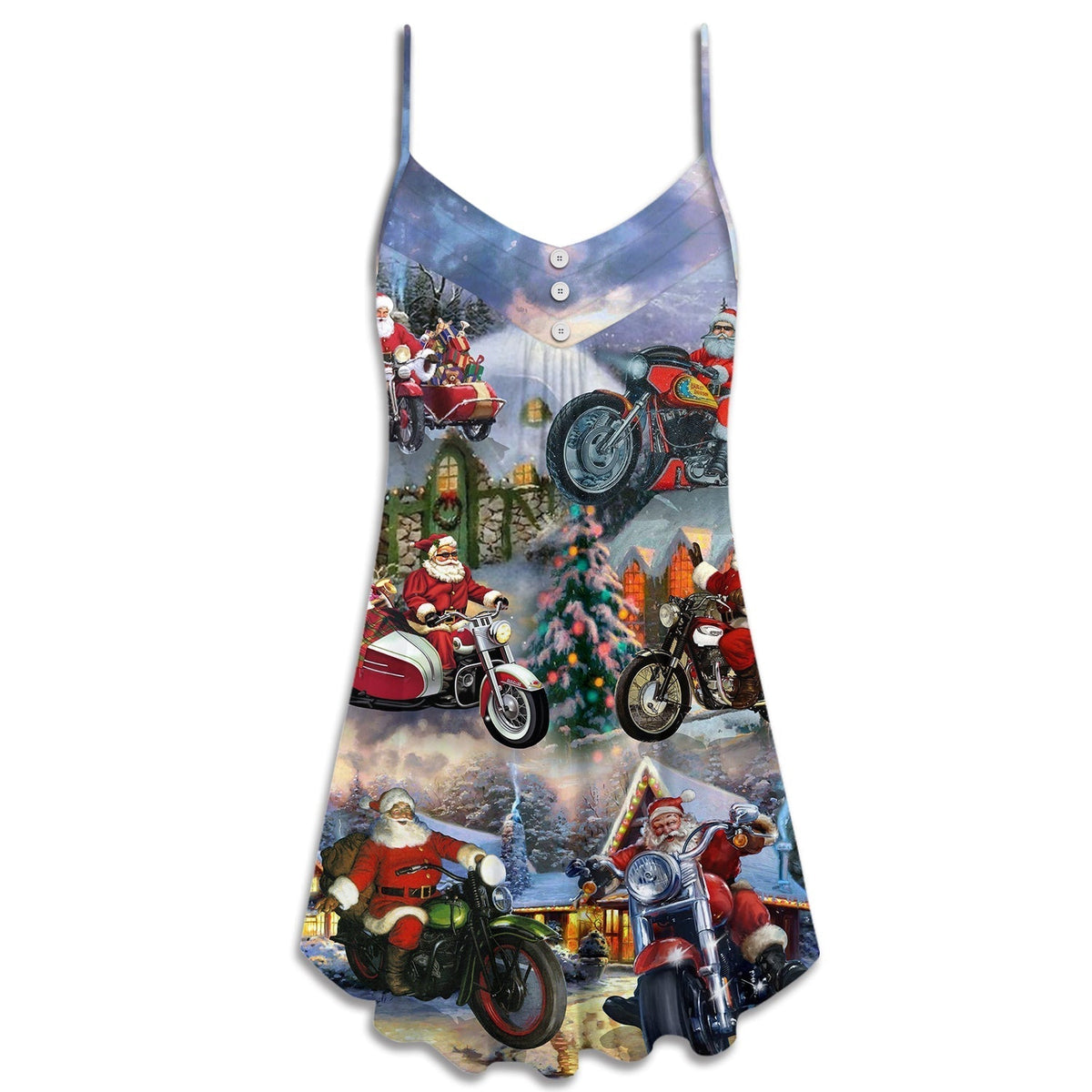 Christmas Santa Motorcycle Gift Light V-Neck Sleeveless Cami Dress For Festive Events And Casual Summer Styling