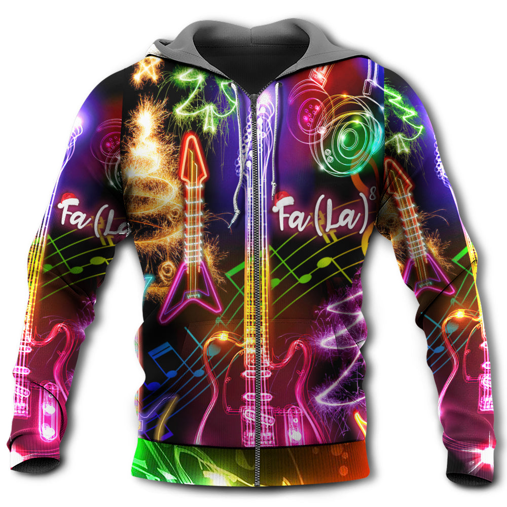 Happy Christmas Guitar Tree Glow Light Hoodie For Holiday Parties Weekend Outings And Cheerful Gift Giving