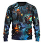 Halloween Skull Pumpkin Night Sky Sweater For Alternative Fashion Events And Thoughtful Seasonal Gifts