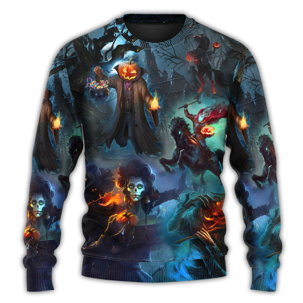 Halloween Skull Pumpkin Night Sky Sweater For Alternative Fashion Events And Thoughtful Seasonal Gifts