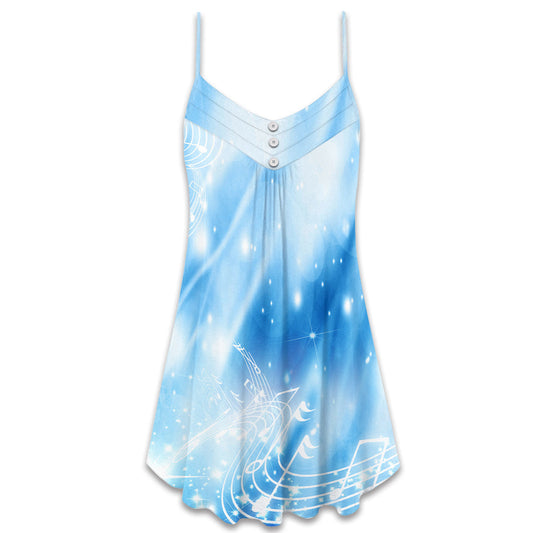 Music Notes Dark Blue Mood – Women's Summer Sleeveless V-Neck Camisole Dress