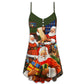 Santa Gift Holiday Art V-Neck Sleeveless Cami Dress For Vacations Parties And Expressive Warm Weather Styling
