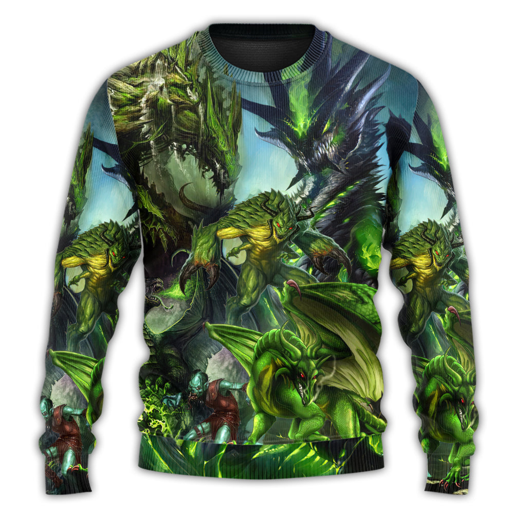 Green Dragon Skull Fantasy Sweater For Art Lovers Holidays Parties And Comfortable Wear