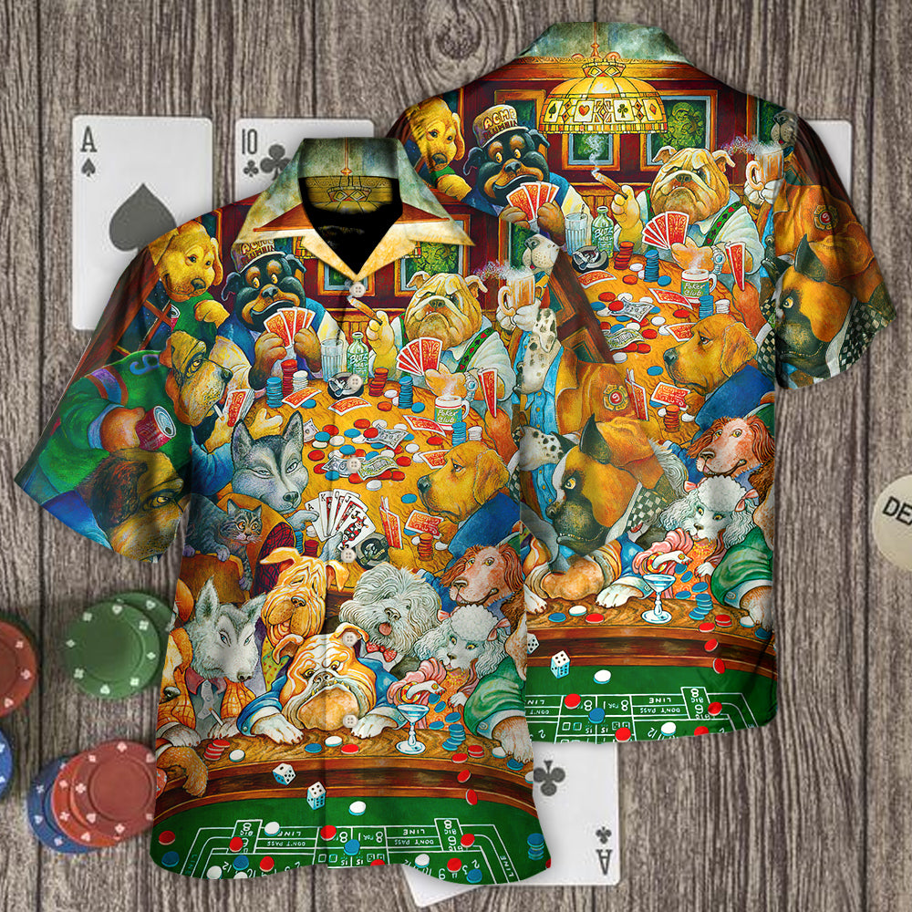 Gambling Dog Canines Poker Hawaiian Shirt Tropical Styling View For Vacation Style