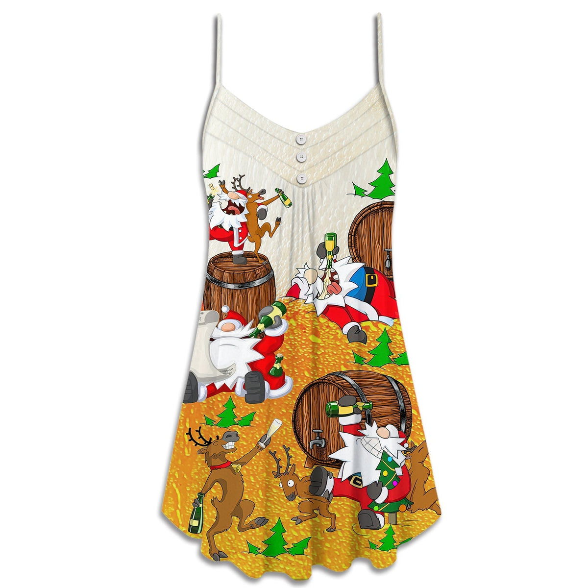 Santa Party Holiday Fun V-Neck Sleeveless Cami Dress For Festive Gatherings Travel And Casual Holiday Styling