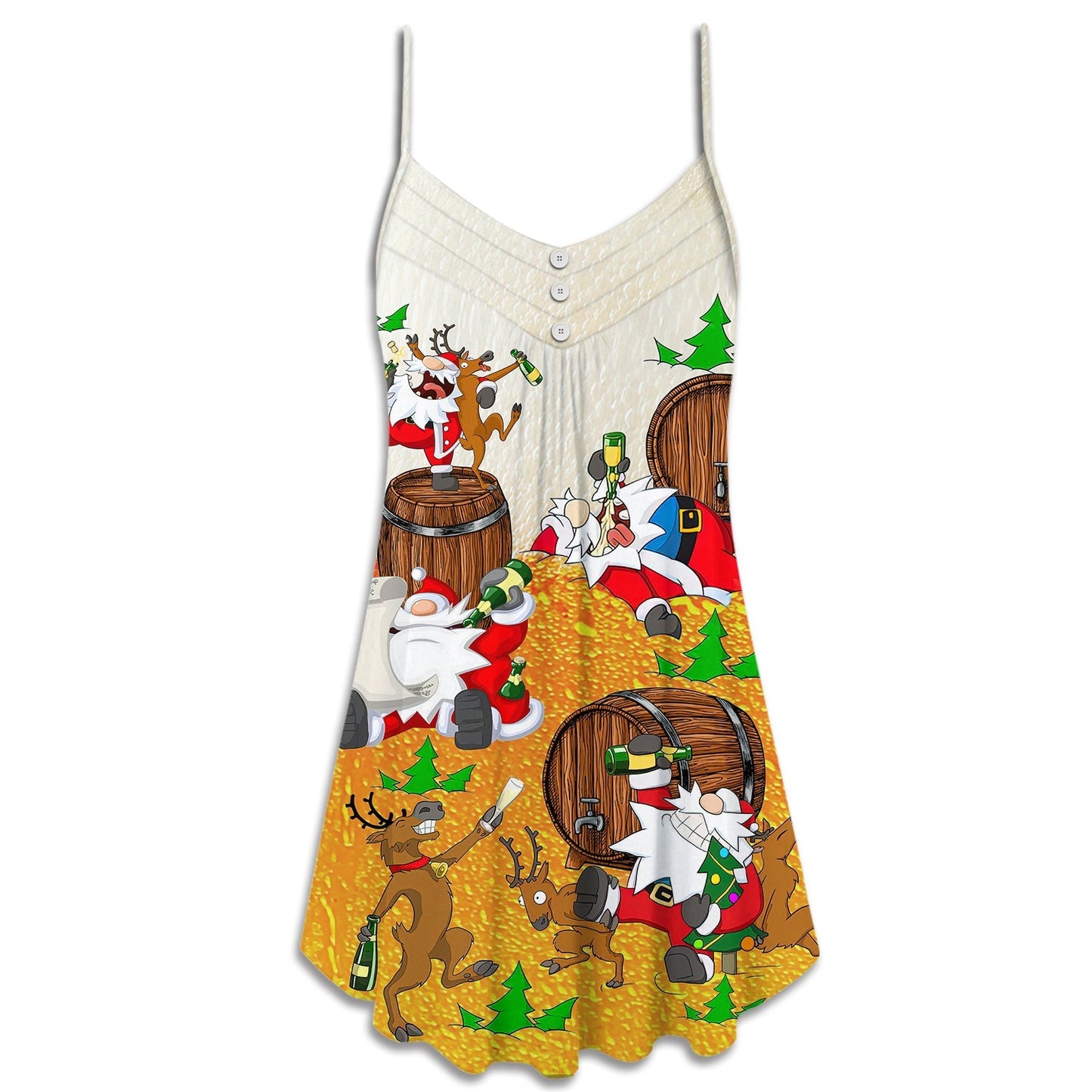 Santa Party Holiday Fun V-Neck Sleeveless Cami Dress For Festive Gatherings Travel And Casual Holiday Styling