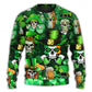 Irish Skull St Patrick Green Light Sweater For Art Lovers Holidays Parties And Comfortable Wear