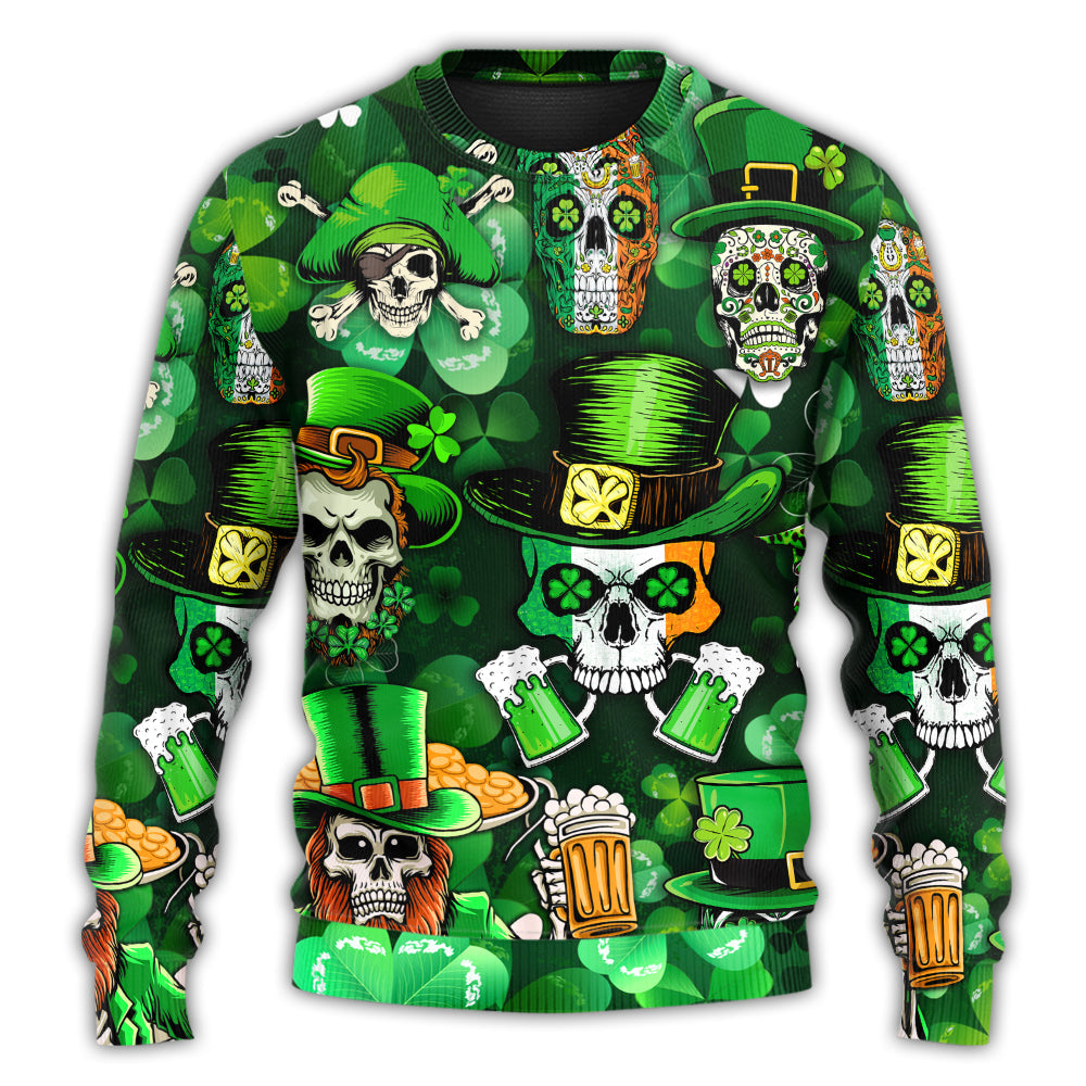 Irish Skull St Patrick Green Light Sweater For Art Lovers Holidays Parties And Comfortable Wear