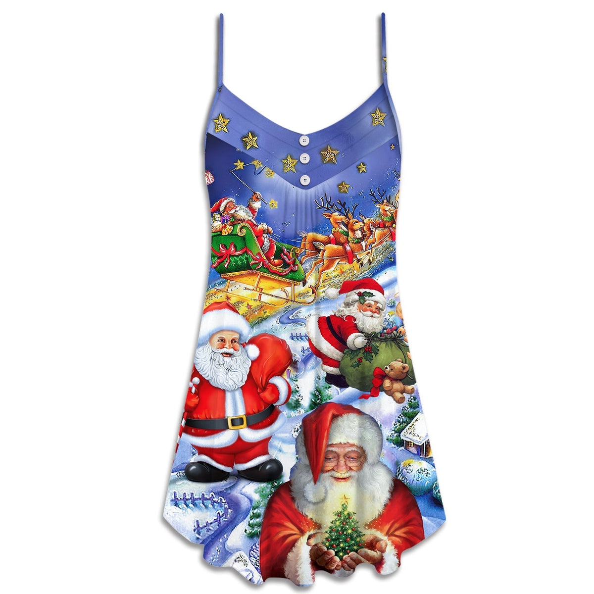 Funny Santa Happy Christmas Coming V-Neck Sleeveless Cami Dress For Festive Events And Casual Summer Styling