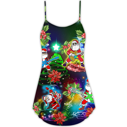 Music Funny Santa Merry Christmas Snow – Women's Summer Sleeveless V-Neck Camisole Dress