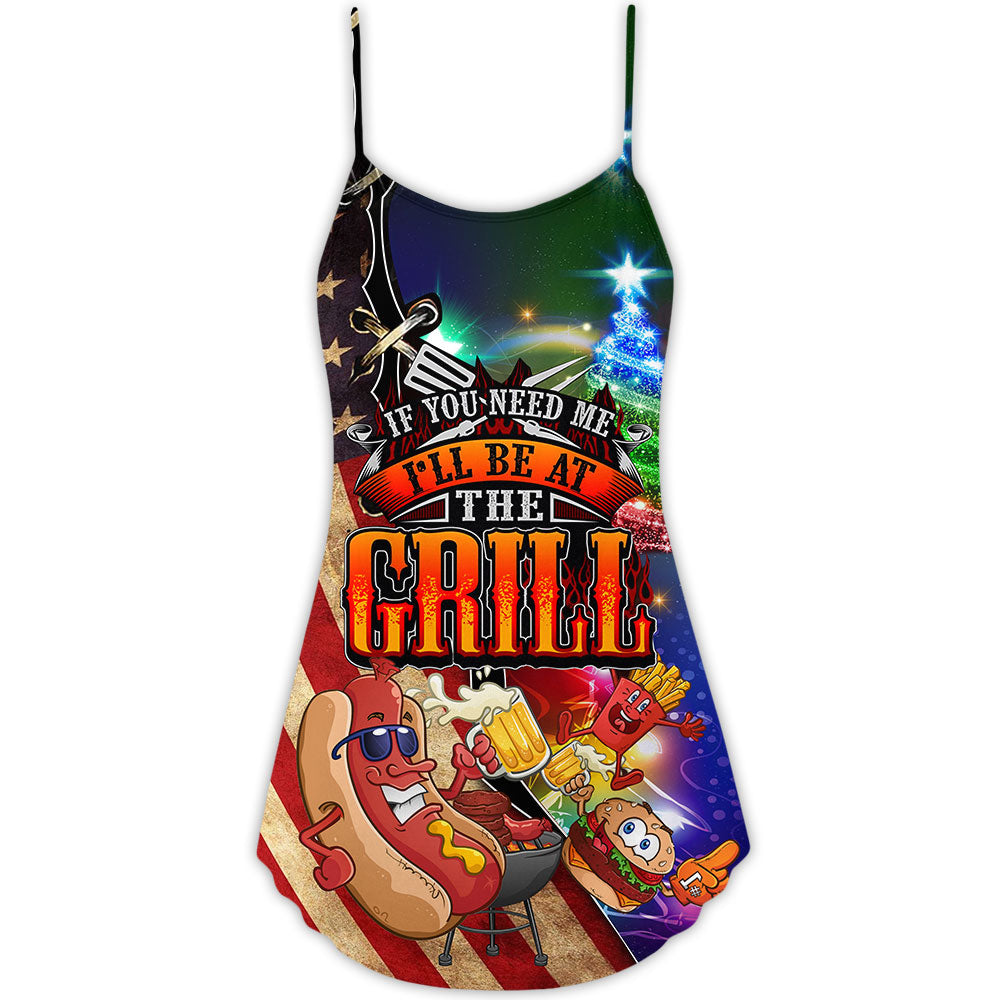 Holiday Grill Fun Christmas Fun V-Neck Sleeveless Cami Dress For Festivals Travel And Relaxed Casual Summer Wear