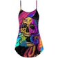 Skull And Moth Neon Butterfly Night V-Neck Sleeveless Cami Dress For Vacations And Casual Warm Weather Wear