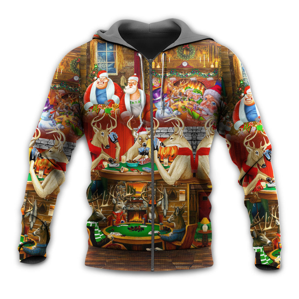 Christmas Poker Santa Friends Game Night Hoodie For Festive Celebrations Seasonal Trips And Relaxed Winter Wear