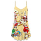 Christmas Santa Eating Pizza V-Neck Sleeveless Cami Dress For Beach Trips Parties And Relaxed Warm Weather Style