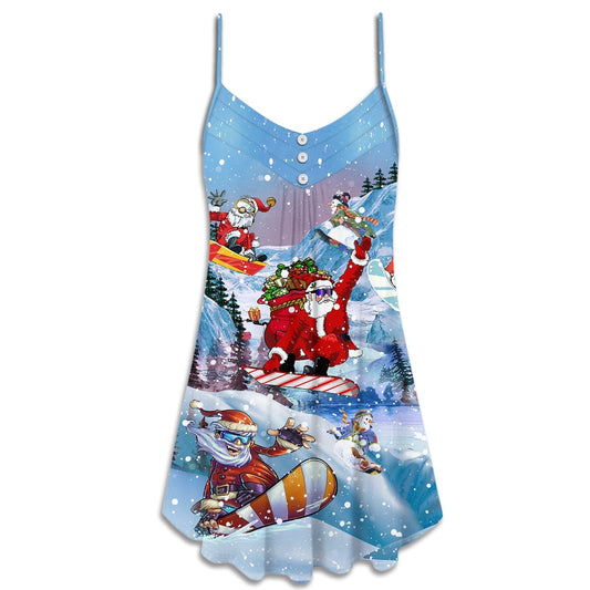 Christmas Snowboarding Holiday Spirit – Women's Summer Sleeveless V-Neck Camisole Dress