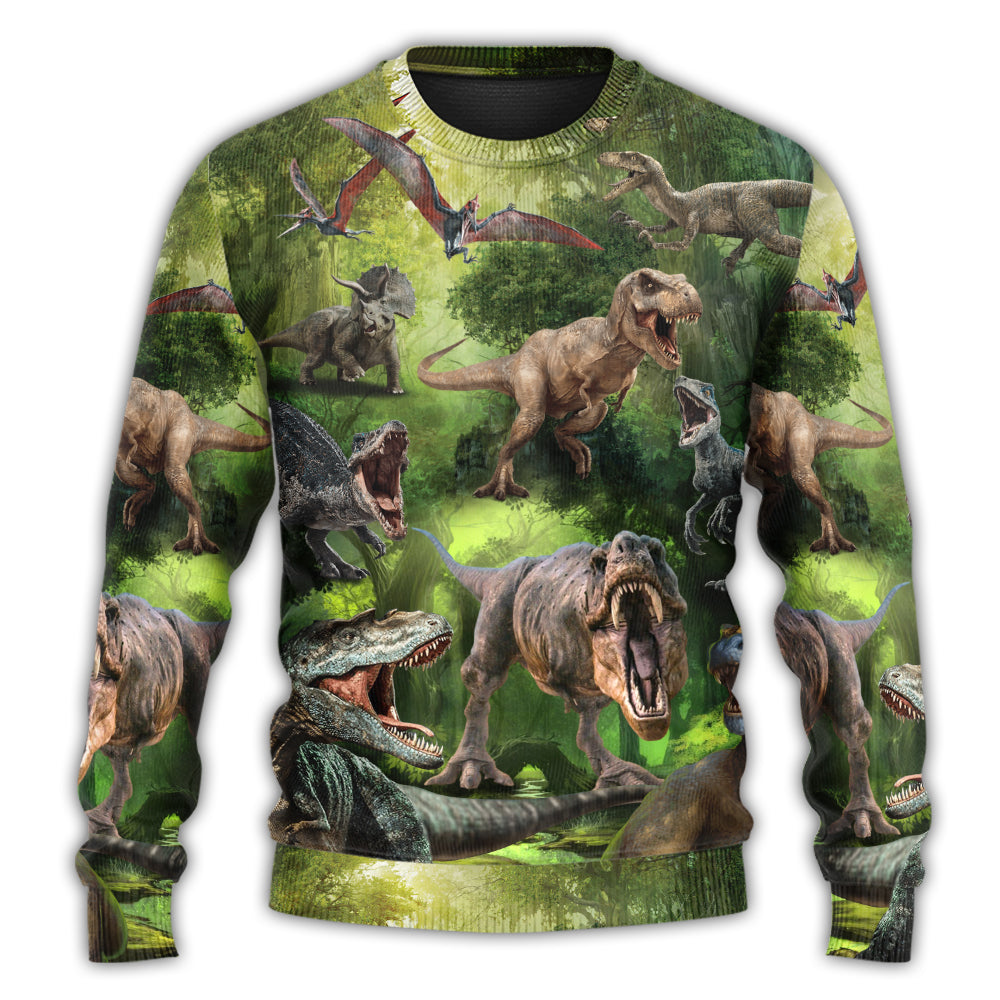 Dinosaur Forest Adventure Sweater For Casual Wear Travel Parties And Comfortable Seasonal Style