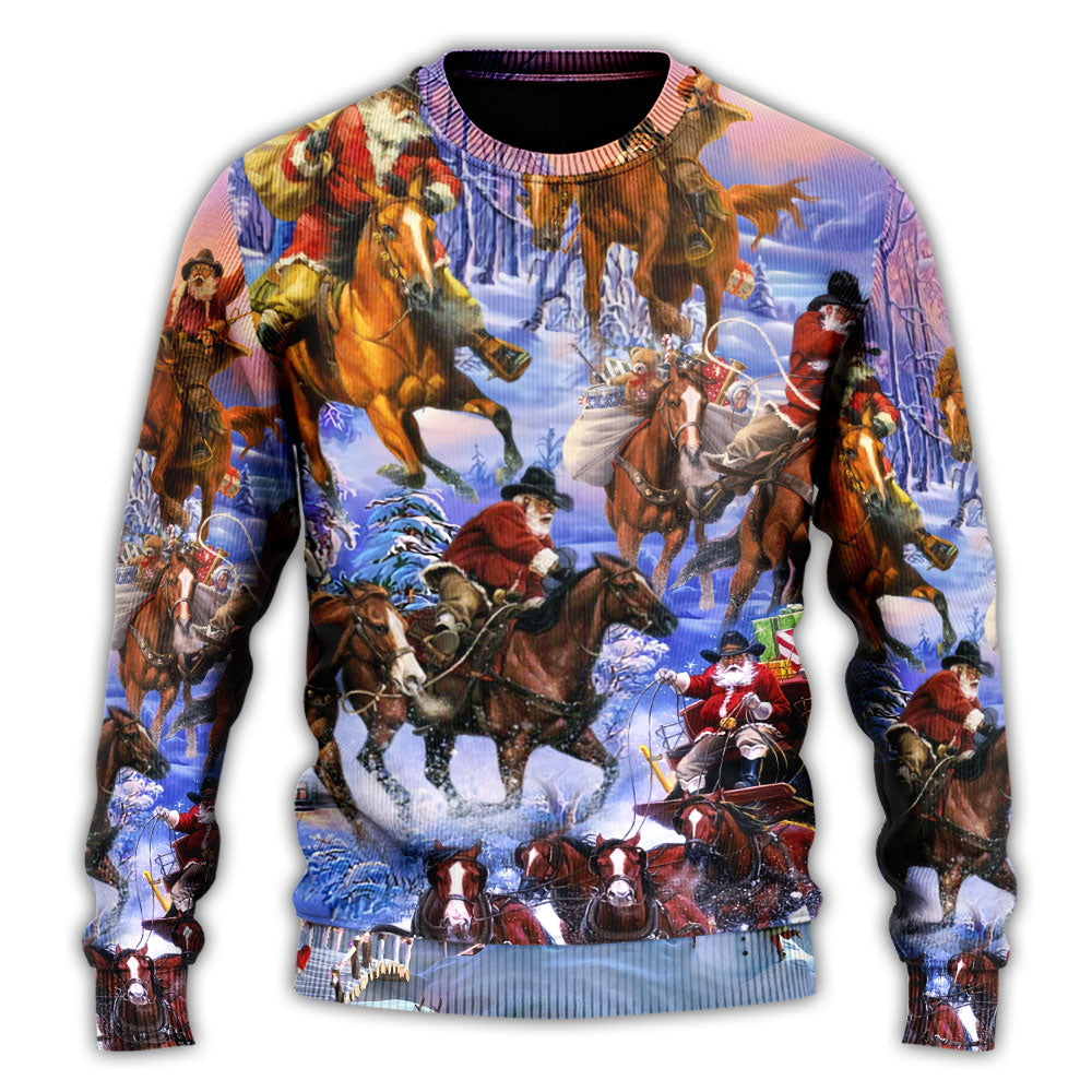 Christmas Santa And Horse Merry Xmas Sweater For Winter Celebrations Family Events And Thoughtful Gifting