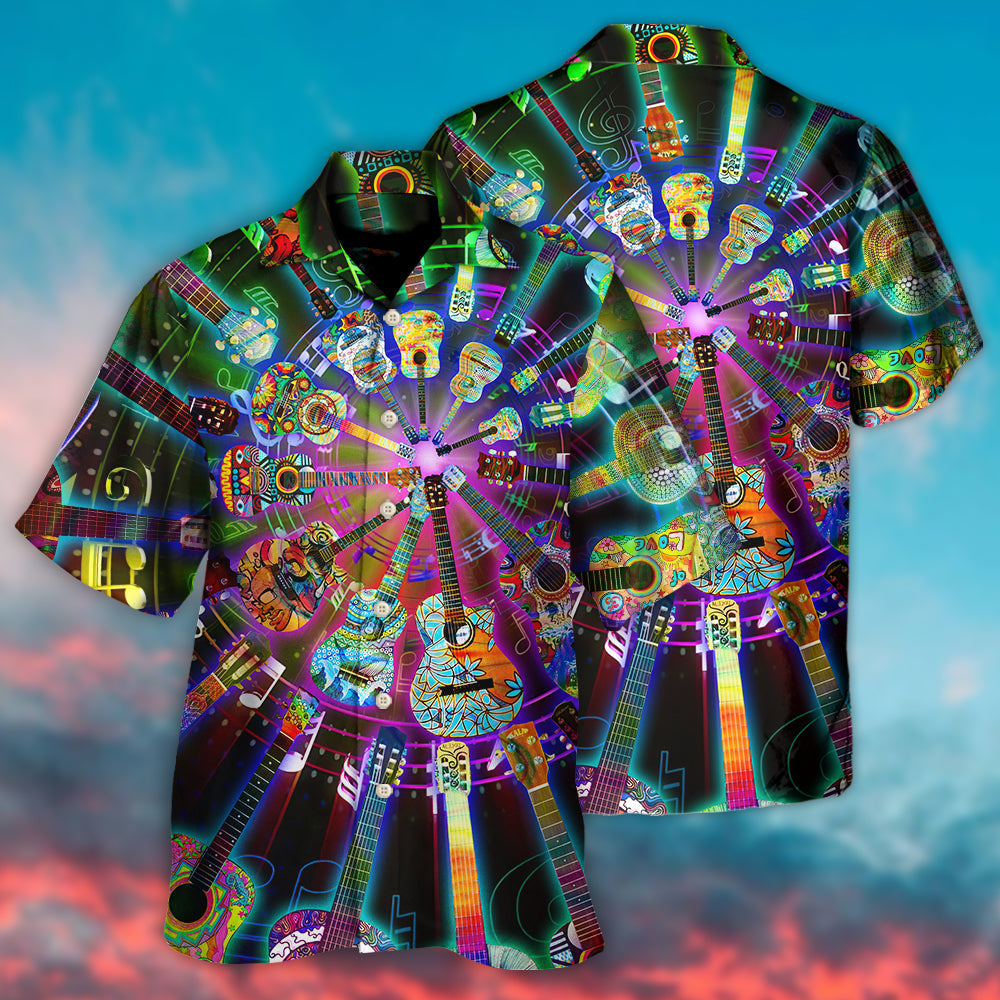 Bohemian Funny Colorful Guitar Music Hawaiian Shirt For Poolside Relaxation And Sunny Getaways