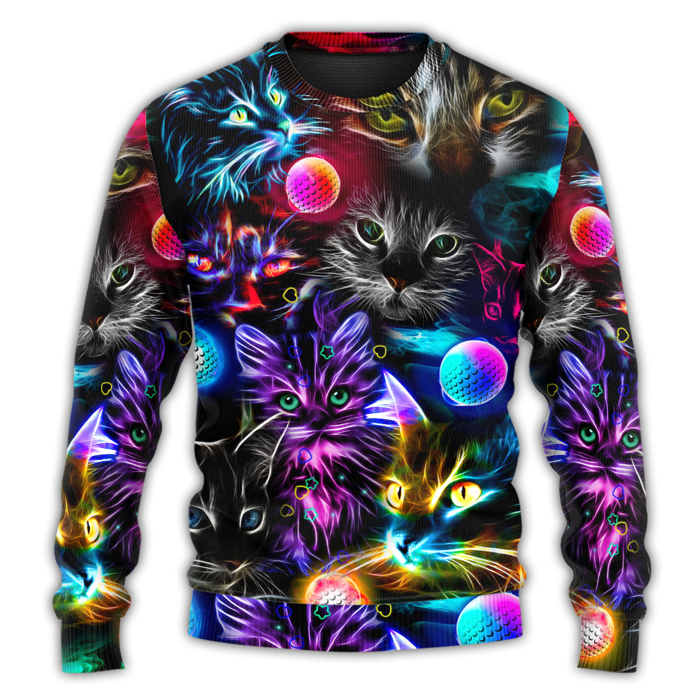 Golf Playing Cat Neon Lightning Sweater For Distinctive Animal Artwork Holidays And Thoughtful Gifts