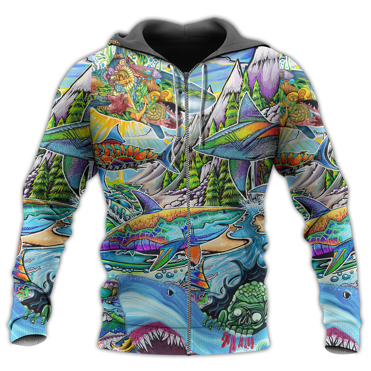 Hippie Colorful Shark Peace Hoodie For Beach Lovers Outdoor Activities And Thoughtful Gifts