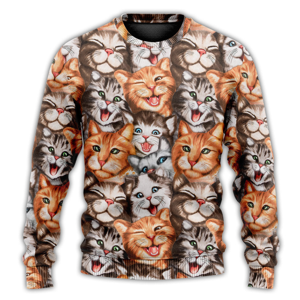 Cute Funny Cat Happy Sweater For Casual Wear Travel Parties And Comfortable Seasonal Style