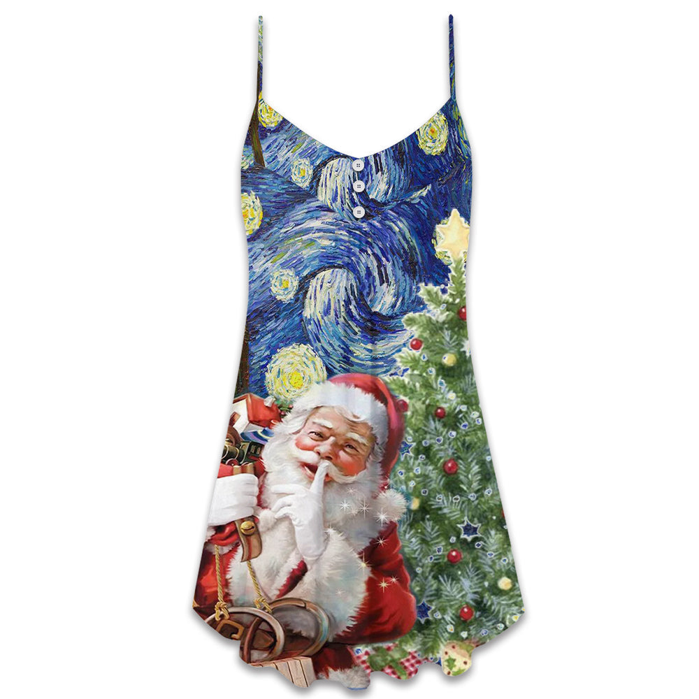 Christmas Shhh Secret Gift V-Neck Sleeveless Cami Dress For Holiday Parties And Relaxed Vacation Wear