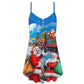 Santa Train Holiday Gift V-Neck Sleeveless Cami Dress For Beach Trips Parties And Relaxed Warm Weather Style