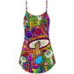 Hippie Mushroom Hypnotic Art V-Neck Sleeveless Cami Dress For Festivals Vacations And Relaxed Artistic Styling