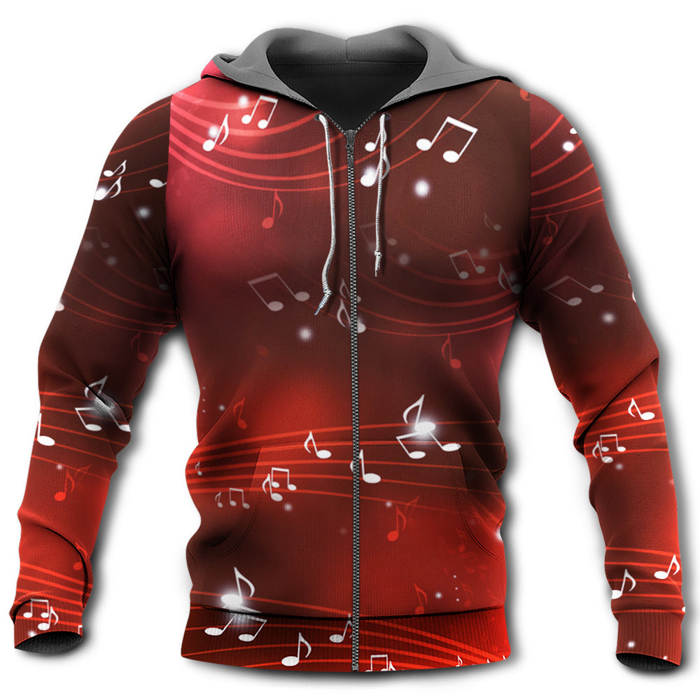 Red Music Notes Blurry Lights Hoodie For Music Culture Travel Days And Comfortable Casual Wear