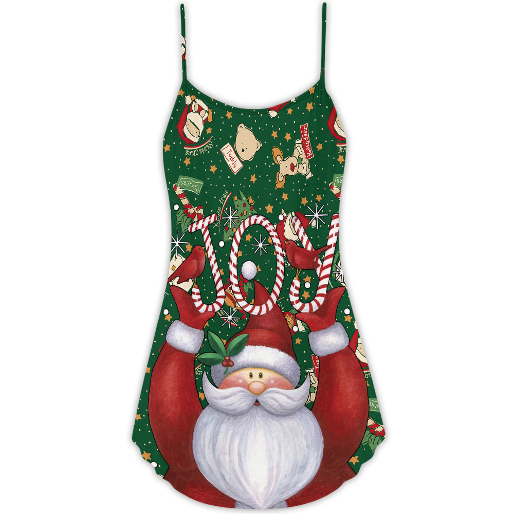 Santa Lover Holiday Joy V-Neck Sleeveless Cami Dress For Beach Trips Parties And Relaxed Warm Weather Style