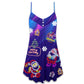 Christmas Santa Neon Party Lights V-Neck Sleeveless Cami Dress For Festive Events And Casual Summer Styling