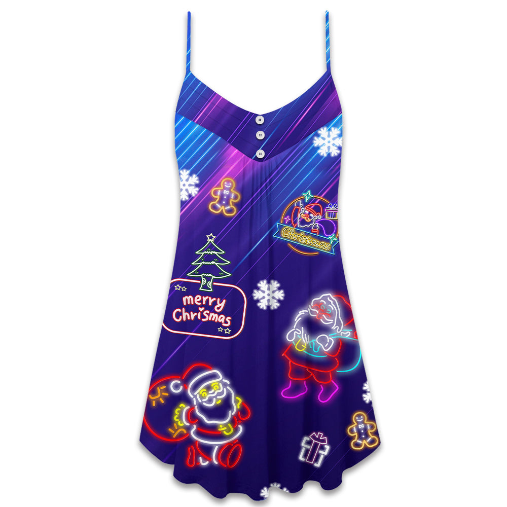 Christmas Santa Neon Party Lights V-Neck Sleeveless Cami Dress For Festive Events And Casual Summer Styling