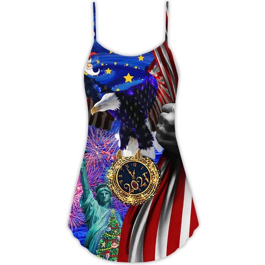 Christmas New Year Freedom Holiday V-Neck Sleeveless Cami Dress For Festive Events And Casual Summer Styling